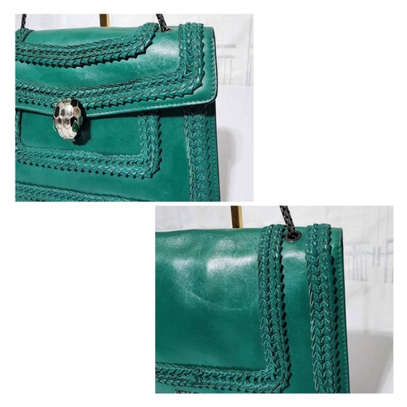 SOLD***Authentic BVLGARI Plissé Serpenti Forever Flap Bag Green - Picture 11 of 16